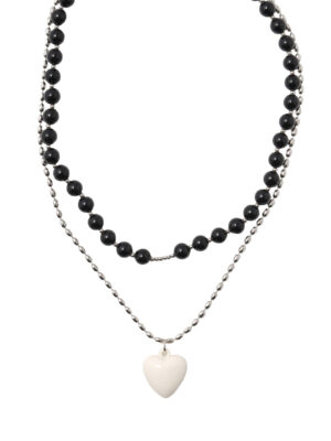 Color Jamstone and Heart Layered Necklace [set]