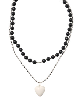 Color Jamstone and Heart Layered Necklace [set]
