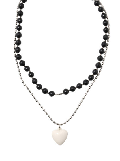 Color Jamstone and Heart Layered Necklace [set]