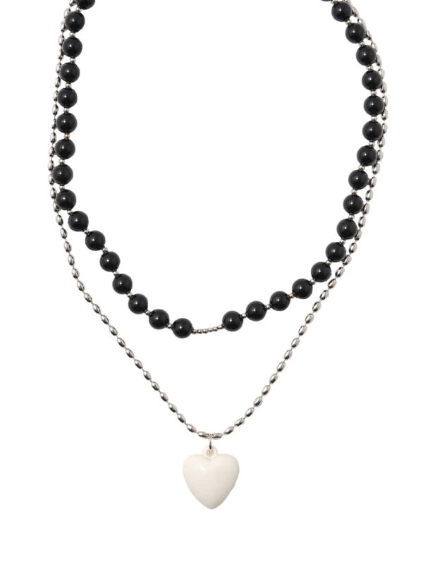 Color Jamstone and Heart Layered Necklace [set]
