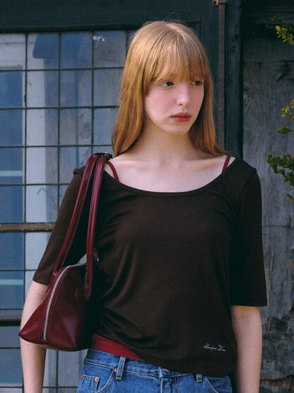 Wide Uline Top [BROWN] - 이미지 2