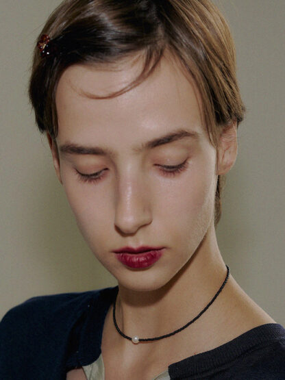 Black Realstone Color Bead Necklace - 이미지 2