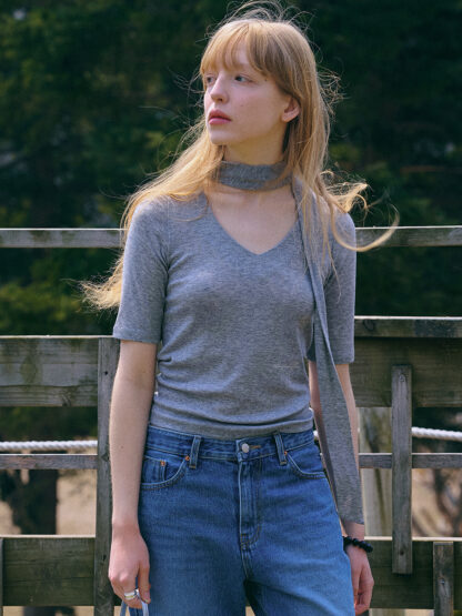 Tie half Top [GREY] - 이미지 3