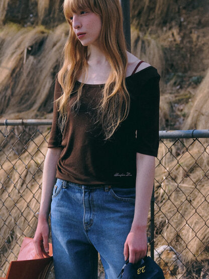 Wide Uline Top [BROWN] - 이미지 3