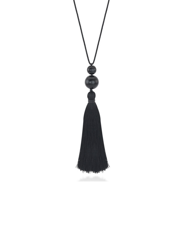 Black Tassel & Glass Necklace [Black]