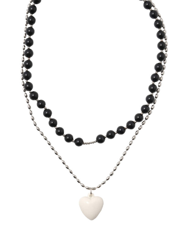 [Suzy, LE SSERAFIM Eunchae]Color Jamstone and Heart Layered Necklace [set]