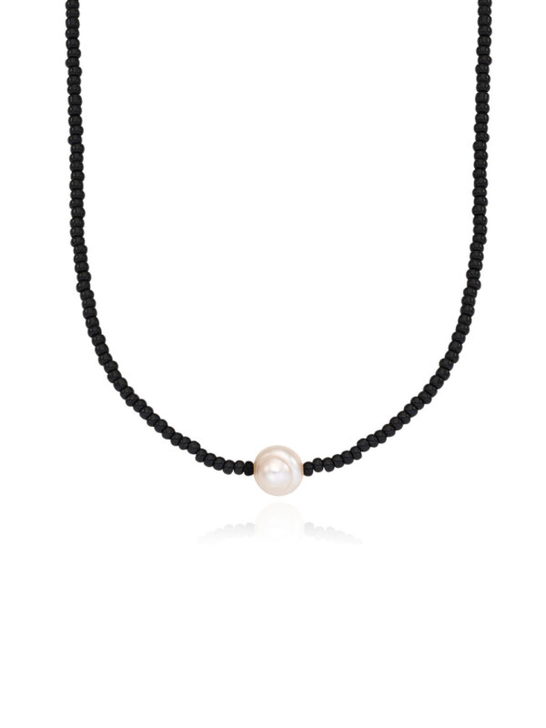 Black Realstone Color Bead Necklace